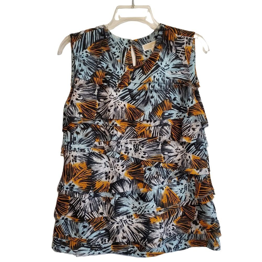Michael‎ Kors Sleeveless Tiered Frayed Blouse Large